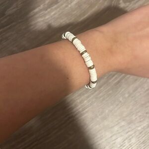 White Heishi Bead Bracelet with Gold Accents - Women Jewelry